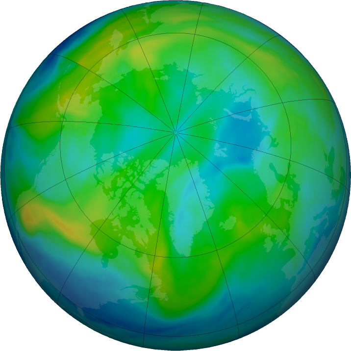 Arctic ozone map for 09 November 2022